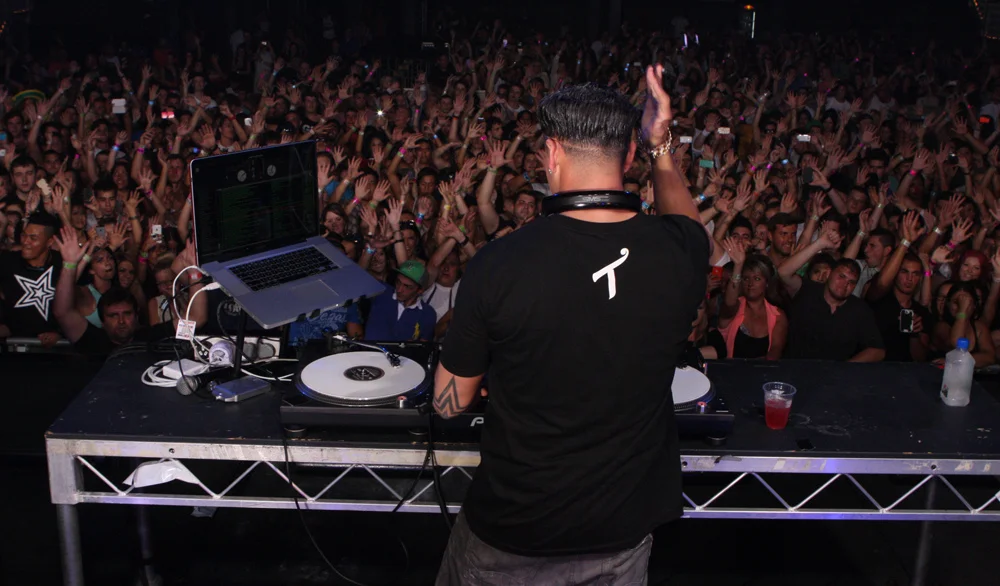 Pauly D commanding a packed crowd at a live DJ set