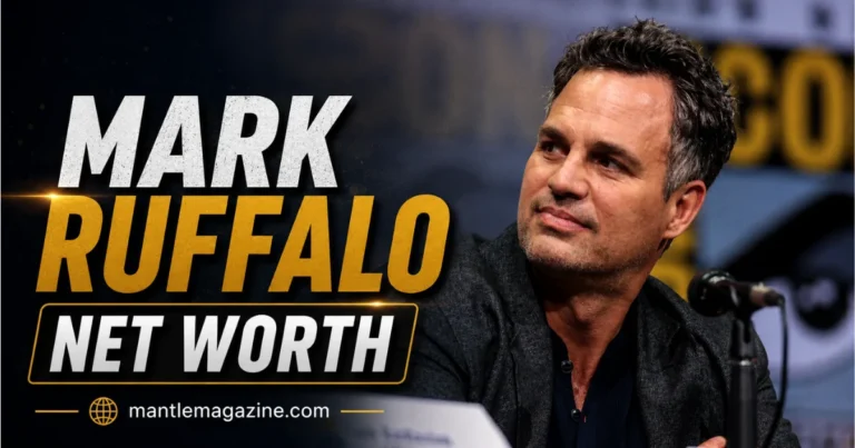 Mark Ruffalo at a press panel, feature image for Mark Ruffalo Net Worth article