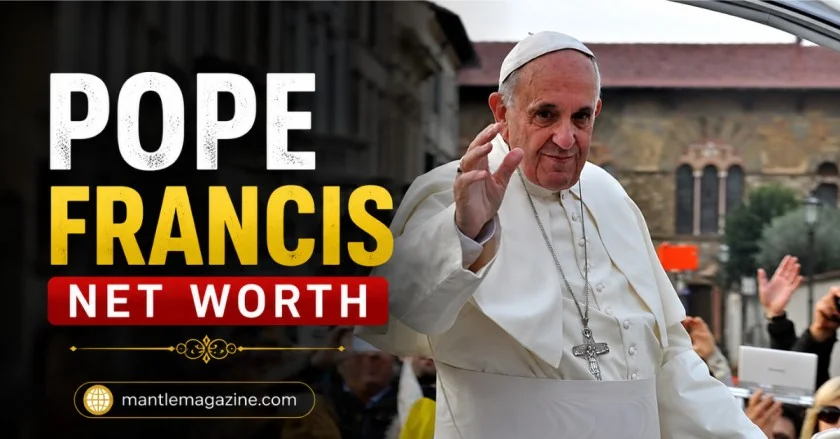 Pope Francis net worth featured image showing the late pope waving in white robes