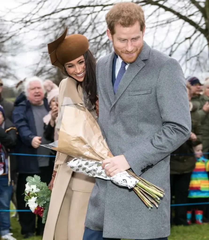 Meghan Markle and Prince Harry at Christmas Day royal walkabout Sandringham 2017 