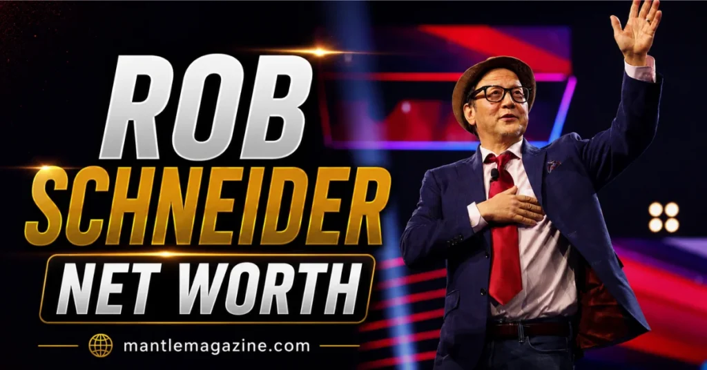 Rob Schneider on stage with hand on heart during a live appearance