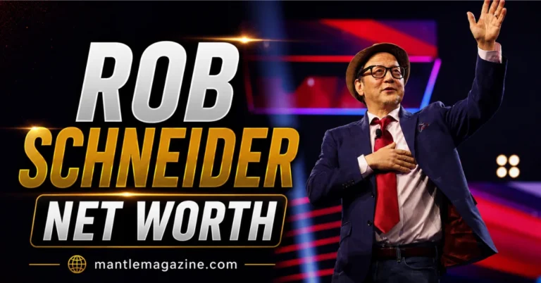 Rob Schneider on stage with hand on heart during a live appearance