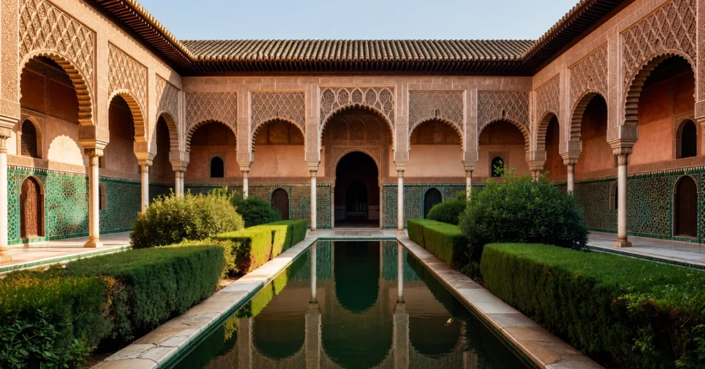 Alhambra Palace courtyard with reflecting pool Granada Spain