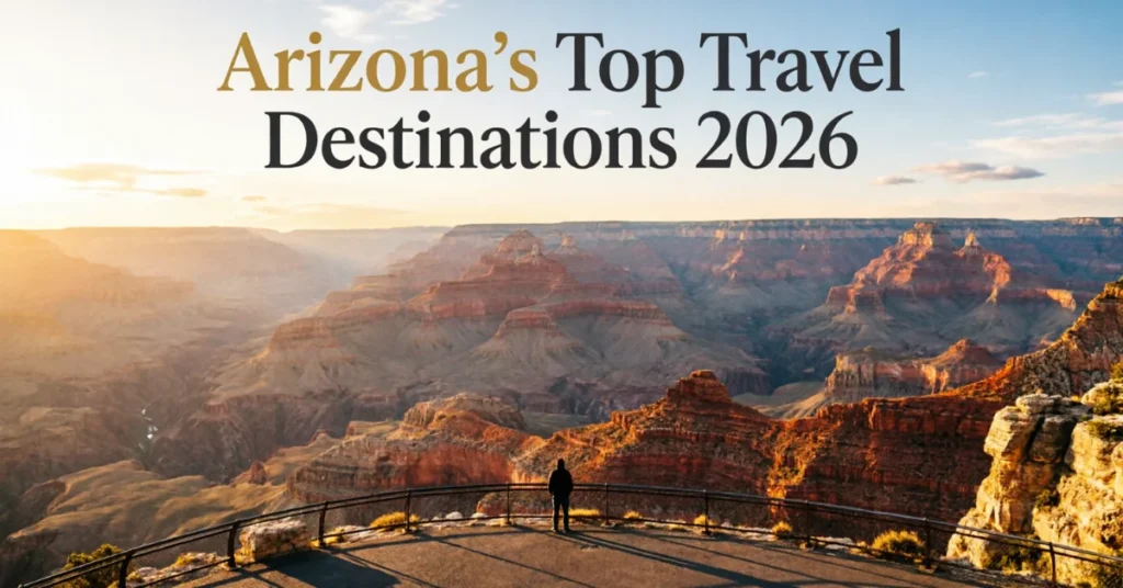 Solo traveler at Grand Canyon viewpoint - Top Arizona travel destinations for 2026