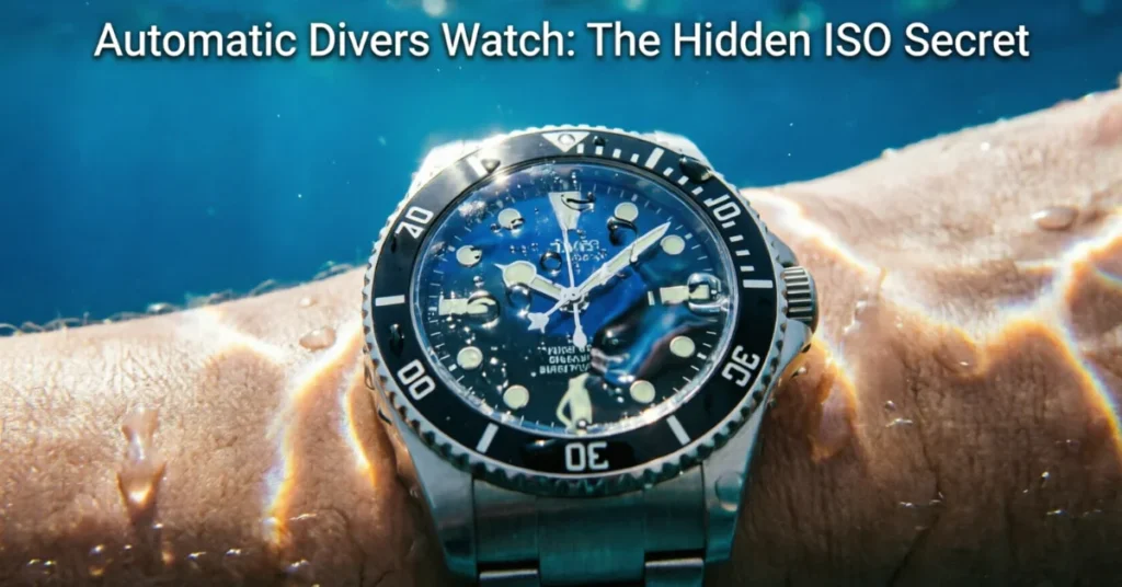 Automatic diver's watch underwater with rotating bezel and depth markings - ISO secret