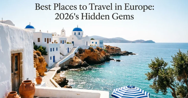 Best Places to Travel in Europe 2026's Hidden Gems - Paros Greece coastal village with white buildings and blue domes by turquoise water