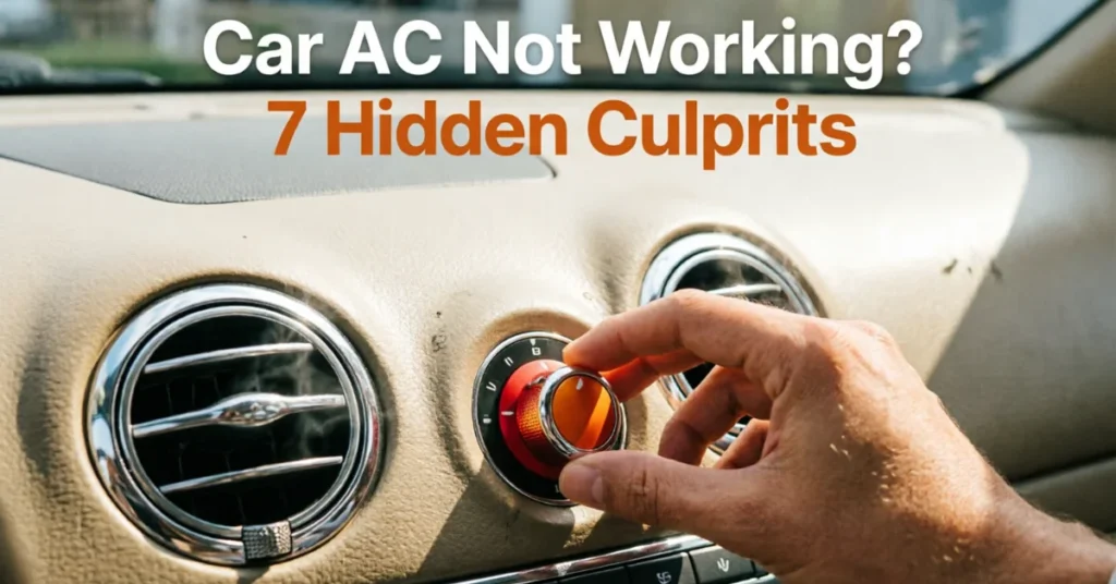 Hand adjusting vintage car AC controls dashboard