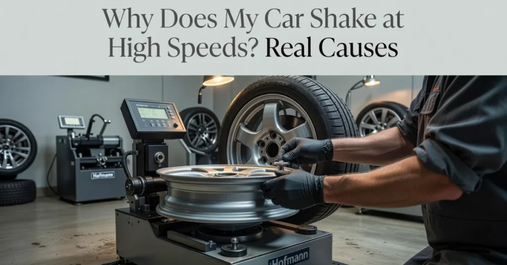 Technician balancing car wheel on Hofmann machine