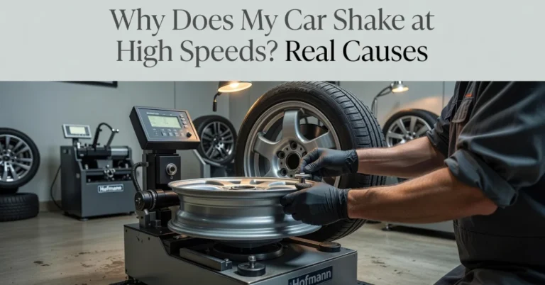 Technician balancing car wheel on Hofmann machine