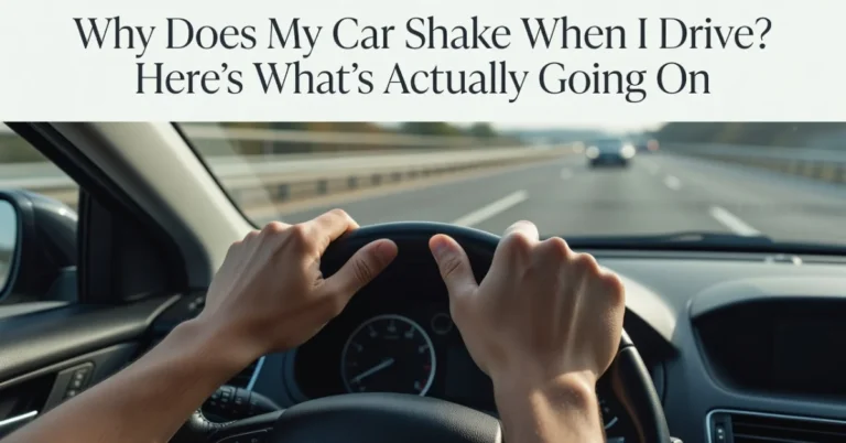 Driver's hands on steering wheel during highway driving