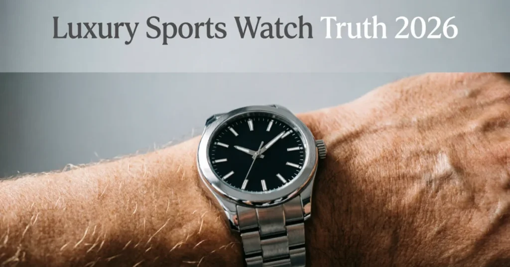Luxury steel sports watch close-up on wrist
