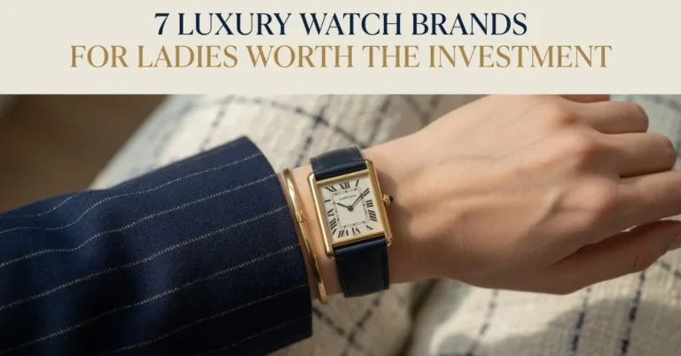 Woman wearing gold Cartier Tank luxury watch with navy blazer