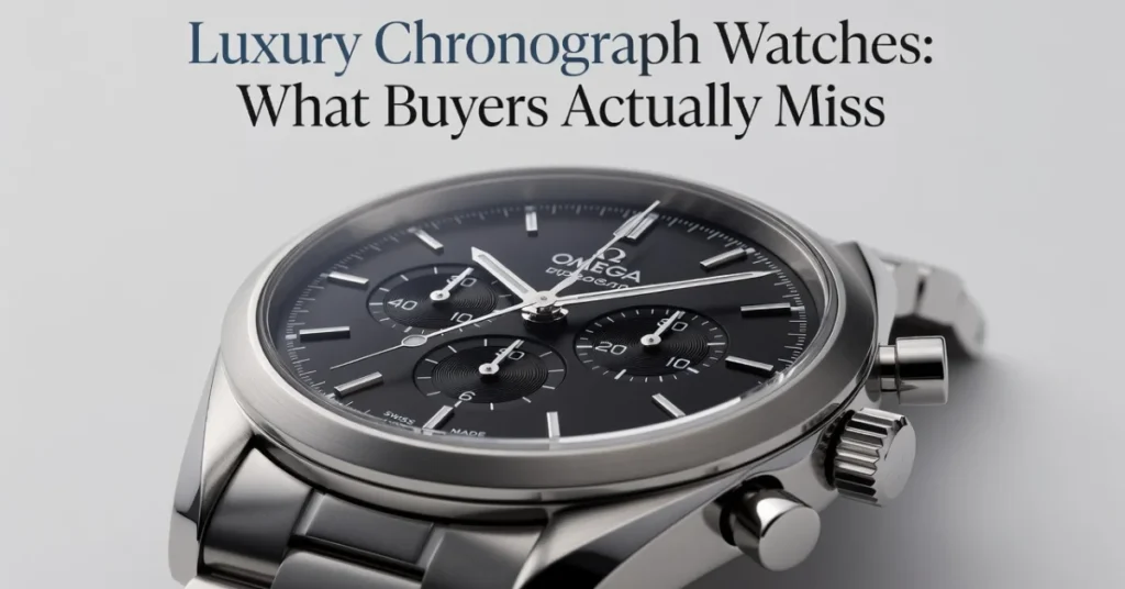 Omega Speedmaster chronograph watch with black dial and steel bracelet