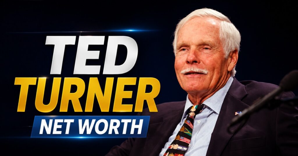 Ted Turner net worth featured graphic showing the CNN founder — mantlemagazine.com