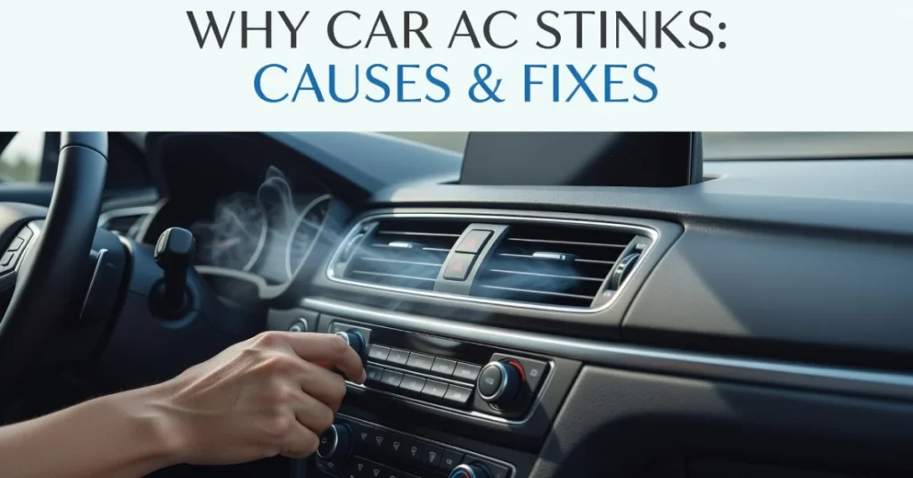 Car AC vents with musty smell showing mold buildup causes and fixes