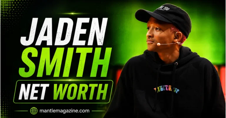 "Jaden Smith portrait 2026 - Young entrepreneur in black streetwear and microphone headset, founder of JUST Water valued at $100 million and MSFTSrep clothing brand"