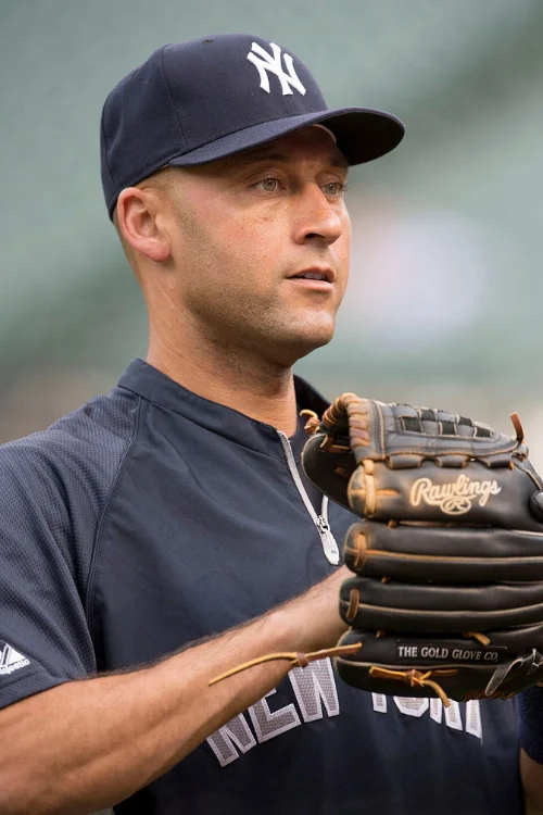 Derek Jeter in Yankees uniform with glove, representing his $189 million playing career