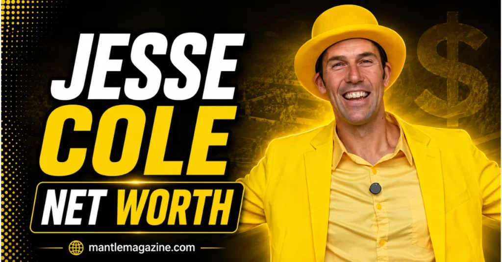 "Jesse Cole net worth article header - Savannah Bananas owner Jesse Cole in signature yellow suit and hat, representing his successful baseball entertainment business"