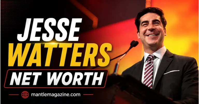 Jesse Watters speaking at a podium in a dark suit