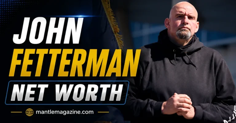 John Fetterman net worth featured graphic — Fetterman in a black hoodie — mantlemagazine.com