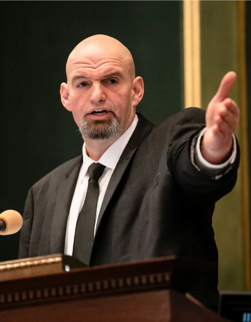 John Fetterman speaking at his Pennsylvania lieutenant governor inauguration in 2019 — mantlemagazine.com