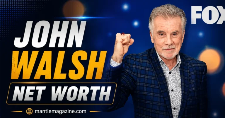John Walsh net worth featured graphic — Walsh in a plaid blazer — mantlemagazine.com