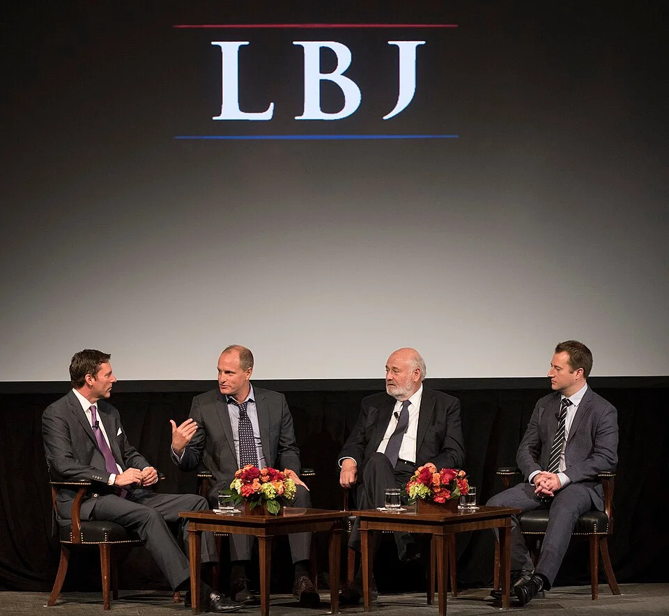 Woody Harrelson (second from left) on an LBJ panel with director Rob Reiner, Austin, Texas, 2017