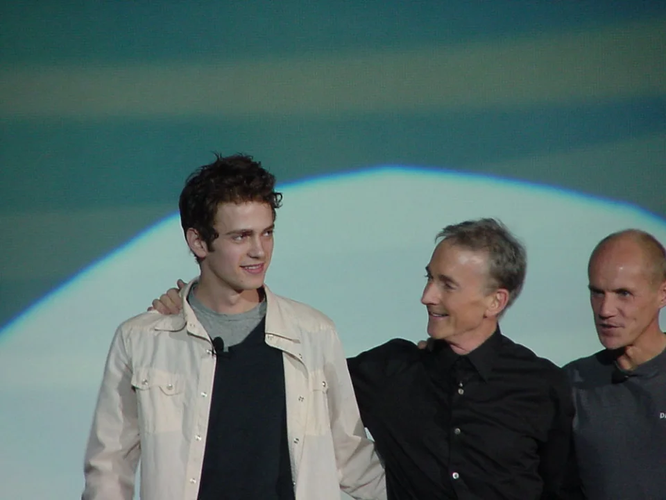 Young Hayden Christensen on stage with co-stars during the 2002 Attack of the Clones promotional tour