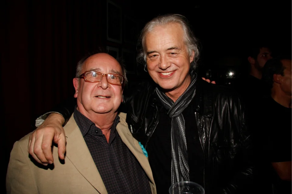 Jimmy Page with Stuart Lyon at a music industry event — mantlemagazine.com