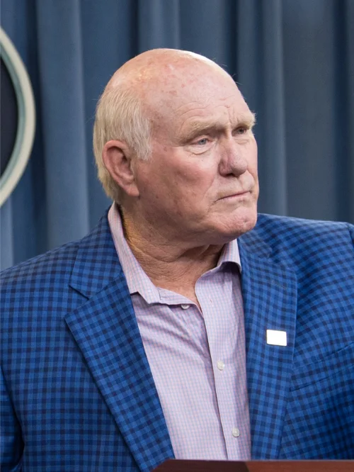 "Terry Bradshaw in blue suit - NFL legend and Fox NFL Sunday host Terry Bradshaw at age 77, facing retirement calls after on-air blunders"