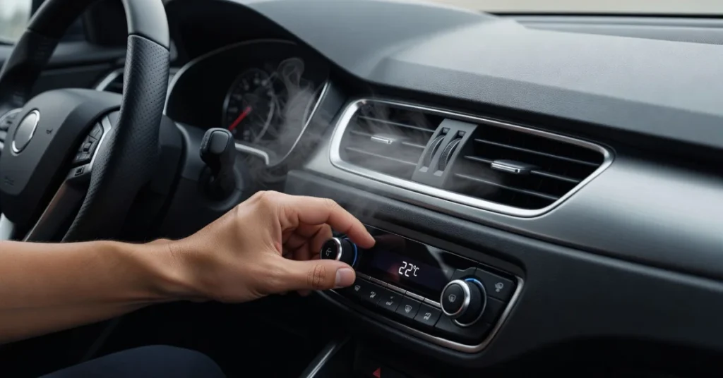 How much does a car AC cost to fix: hand setting 22°C as cold air flows from dashboard vents