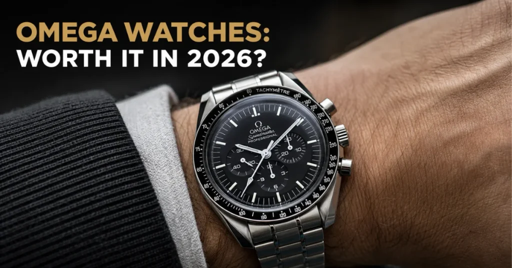 Do Omega watches hold their value: an Omega Speedmaster Moonwatch Professional on a wrist with a black dial and tachymeter bezel