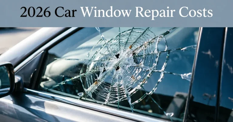 How much does it cost to fix a car window: shattered side window with a spiderweb crack on a gray car
