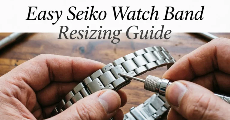 How to adjust a Seiko watch band: hands using a pin pusher on bracelet links with engraved arrow markings