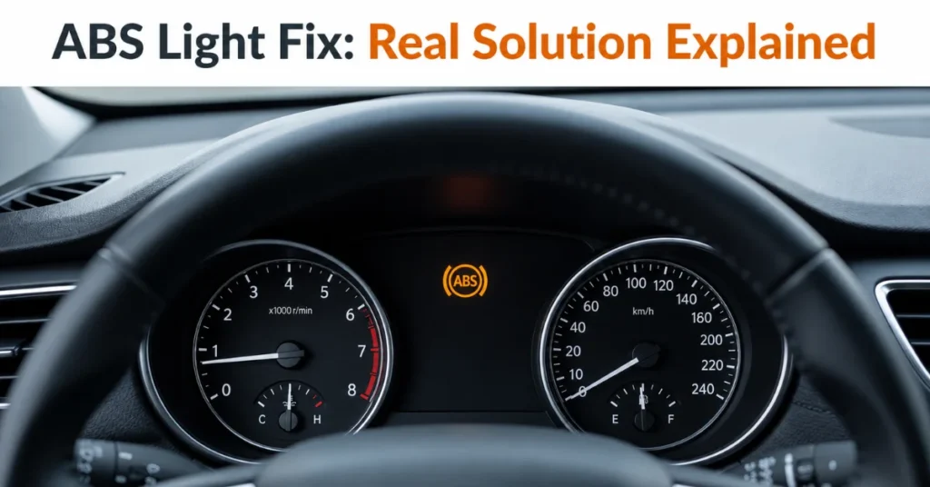 How to fix ABS light on car: dashboard cluster with amber ABS warning icon lit between gauges