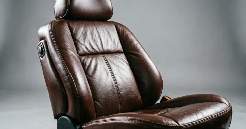 How to fix a ripped leather car seat: a fully restored brown leather seat with a smooth, conditioned finish