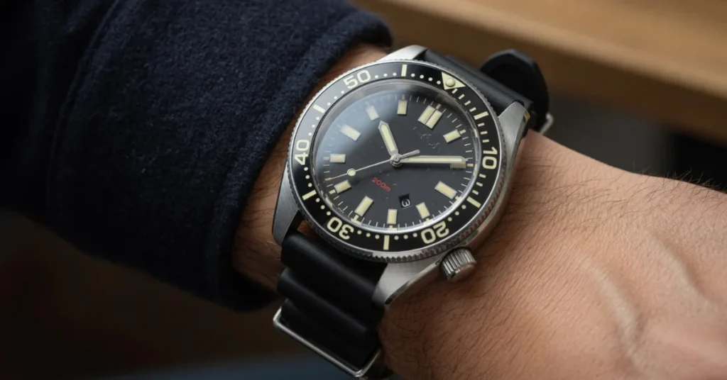 Seiko mod finished build: custom automatic diver on a rubber strap worn on the wrist