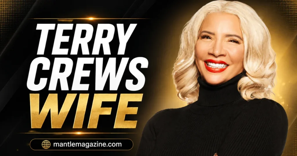 Terry Crews wife Rebecca King-Crews smiling in a black turtleneck — Mantle Magazine feature graphic