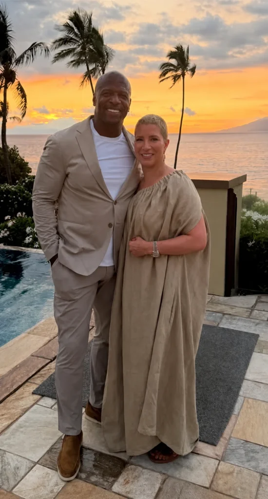 Terry Crews and wife Rebecca King-Crews together in matching beige outfits at a sunset resort — Photo: Rebecca King-Crews via Instagram