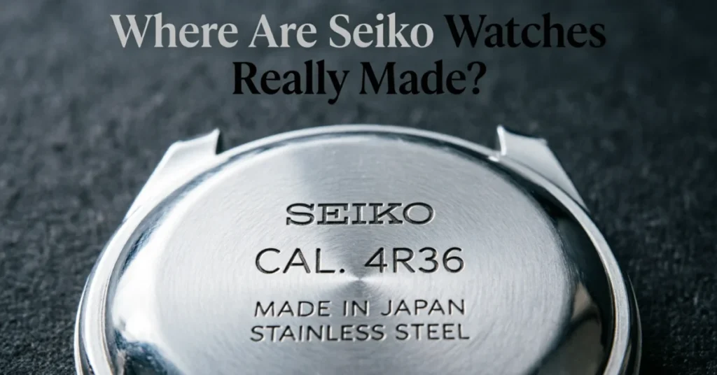Where are Seiko watches manufactured: caseback engraved SEIKO CAL. 4R36 MADE IN JAPAN stainless steel