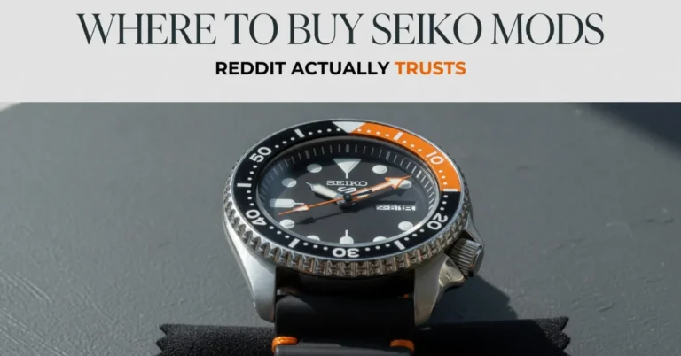 Where to buy Seiko mods Reddit: a modified SKX-style Seiko with custom orange-and-black bezel, dial, and hands