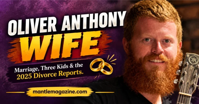 Oliver Anthony with guitar in a graphic about his wife and 2025 divorce reports