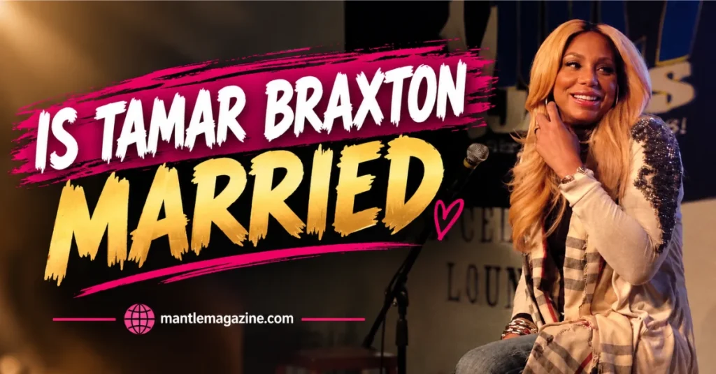 Tamar Braxton smiling on stage beside the headline 'Is Tamar Braxton Married?