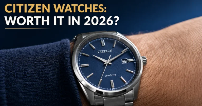 Are Citizen watches good: a Citizen Eco-Drive watch with a deep blue dial on a wrist showing the solar dial texture and hands