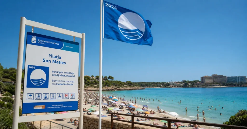 Best beaches in the Mediterranean: Blue Flag certified beach at Platja Son Maties in Mallorca with turquoise water and swimmers